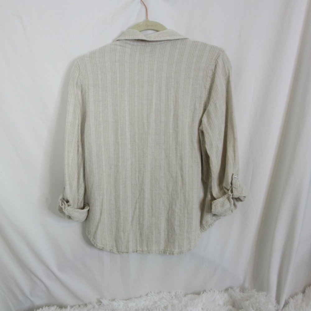 Orvis Long Sleeve Button Down Cream Striped Linen Blend Shirt Size Small - Picture 3 of 10